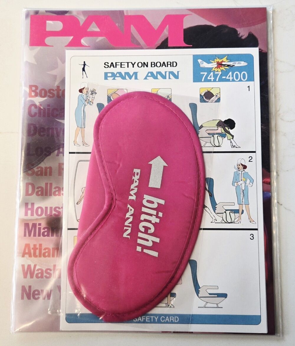 New Pam Ann 2009 USA Tour Magazine Eye Mask & Airline Safety Card Caroline Reid